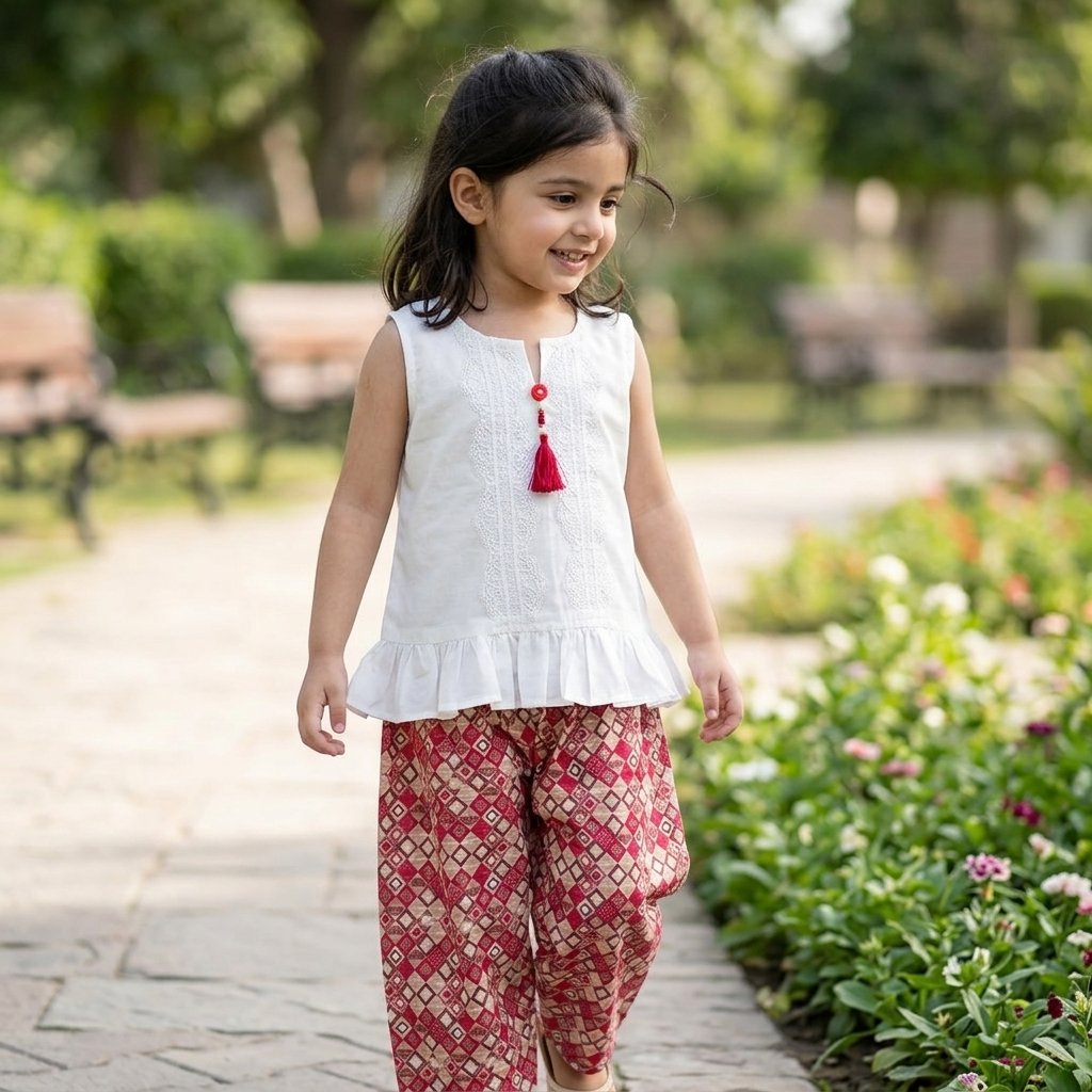 White Tassel Kurti & Shalwar Set