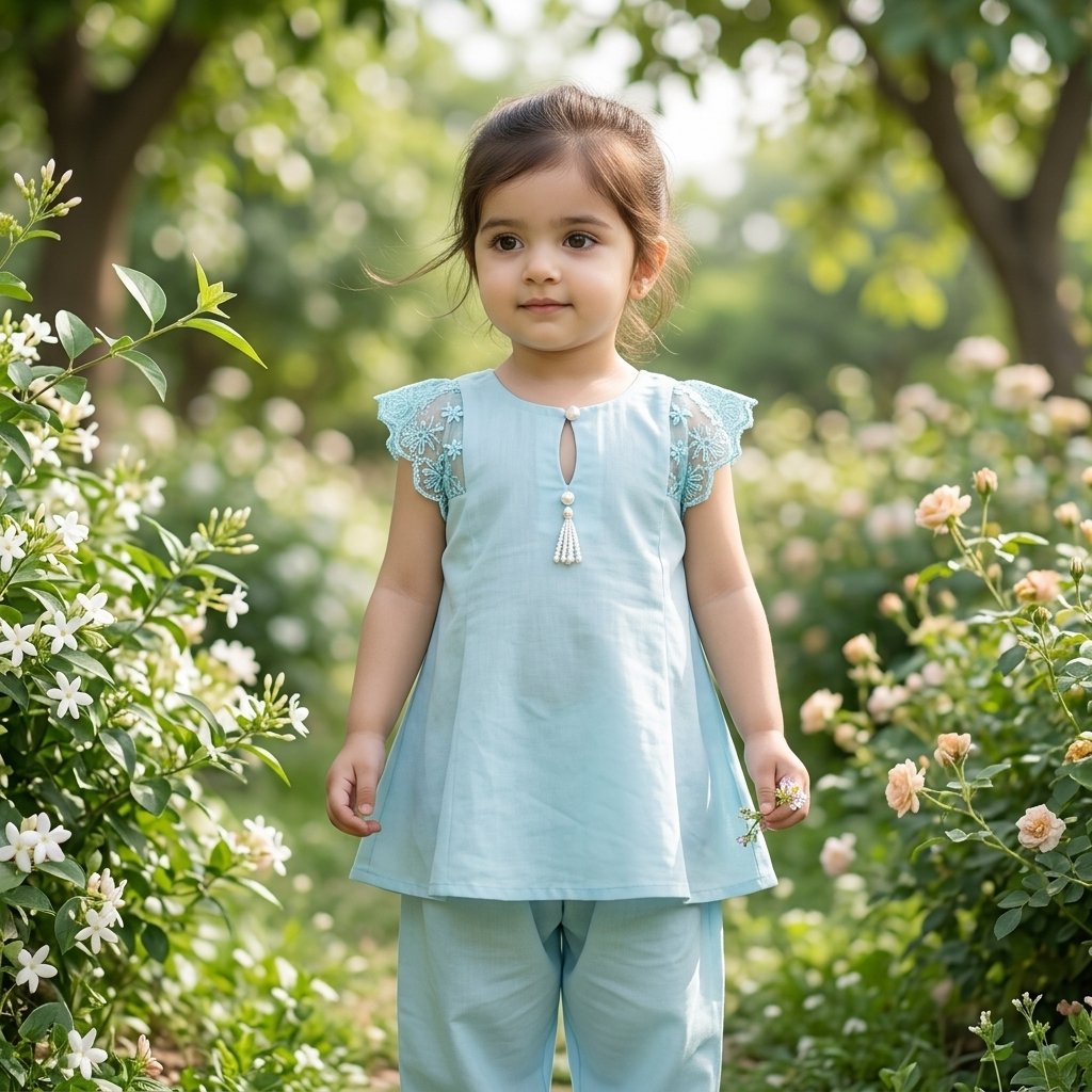 Sky Blue Lace Kurti Set