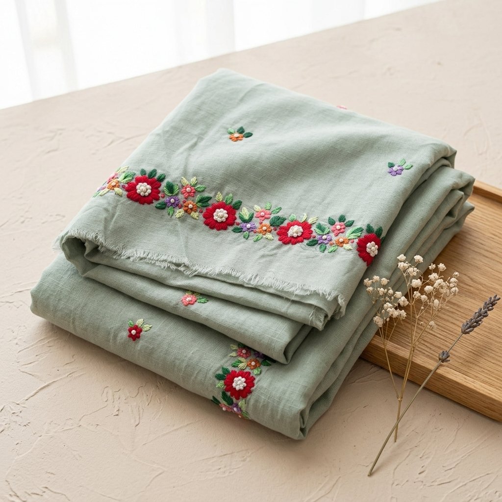 Sage Green Hand Embroidered Unstitched Lawn Dress