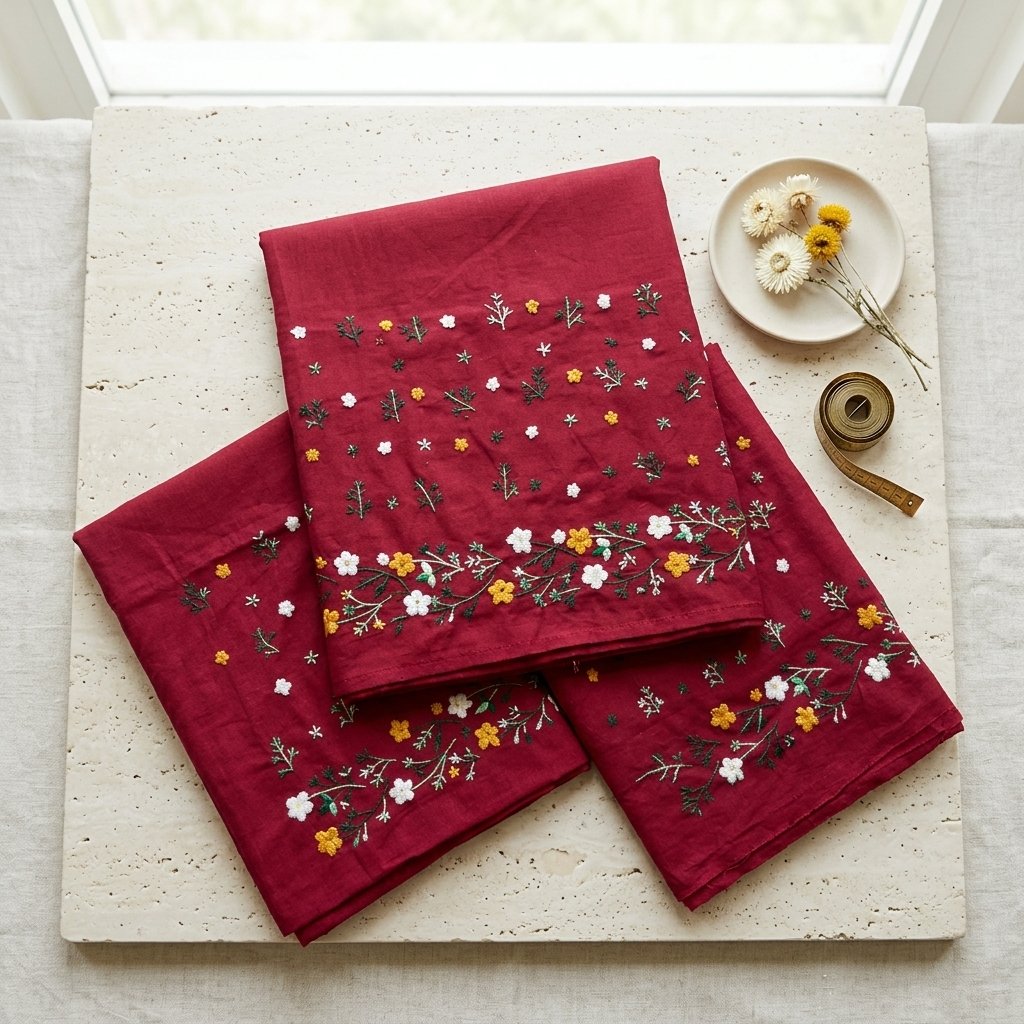 Maroon Hand Embroidered Unstitched Lawn Dress