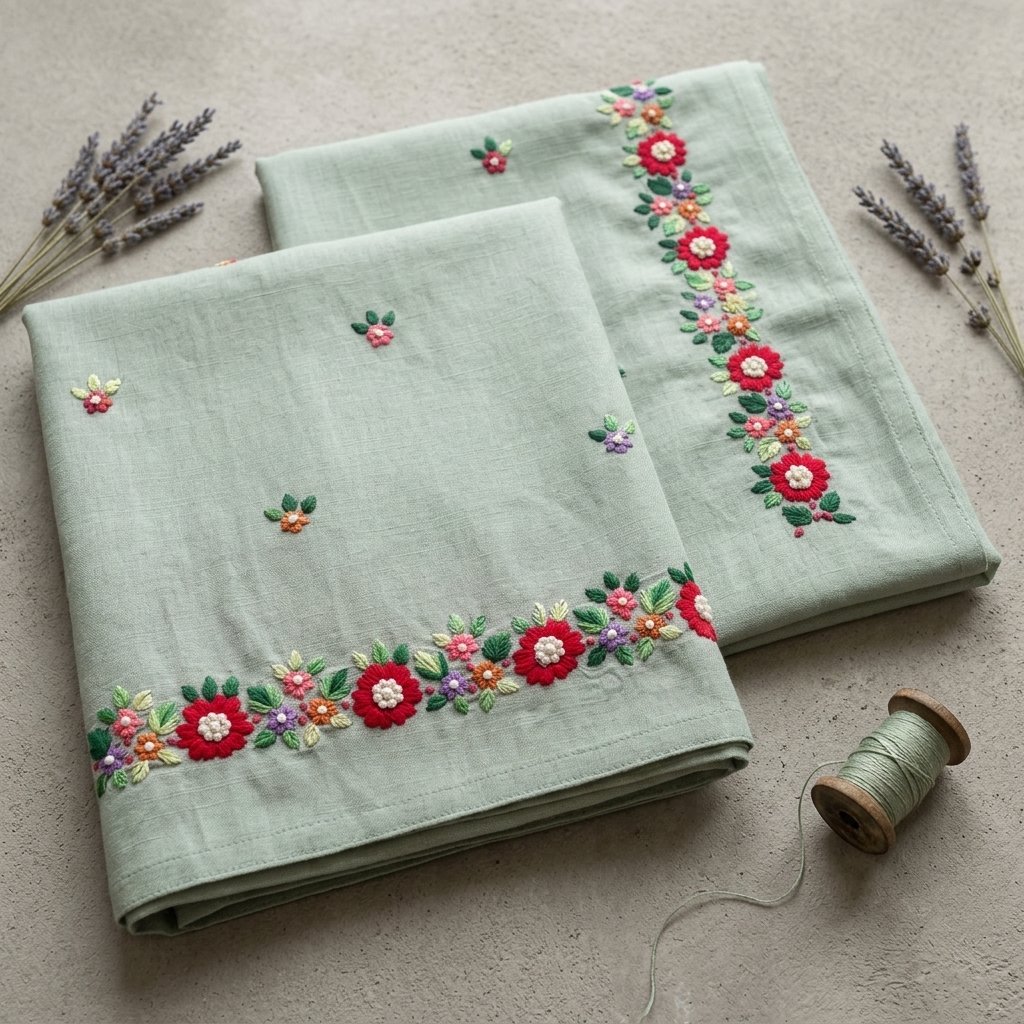 Sage Green Hand Embroidered Unstitched Lawn Dress