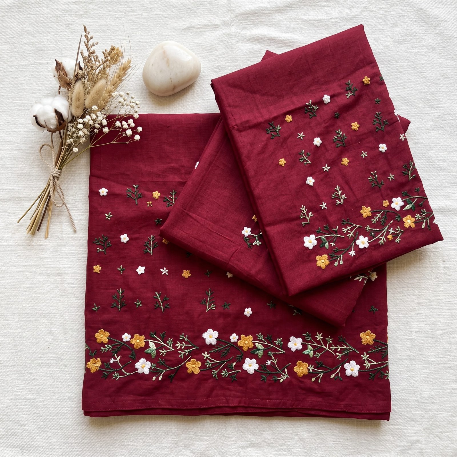 Maroon Hand Embroidered Unstitched Lawn Dress